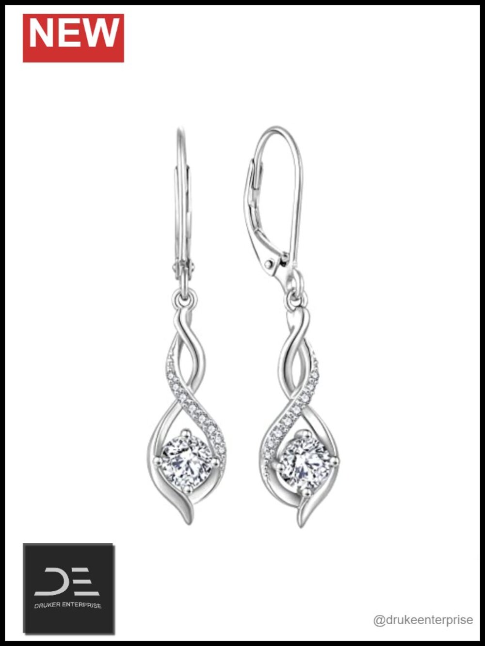 Infinity 925 Sterling Silver Drop Dangle Earrings with Cubic Zirconia